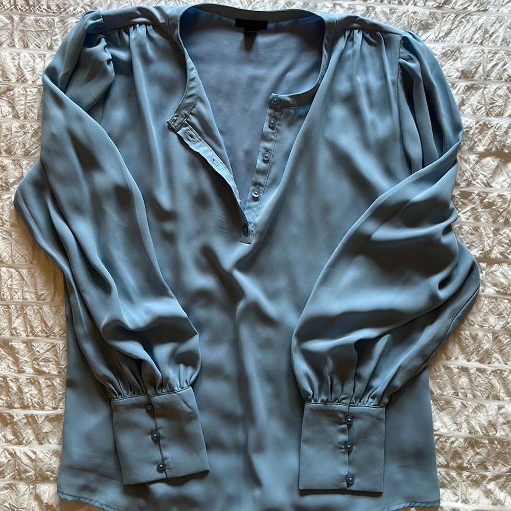Ann Taylor baby blue mixed-media blouse